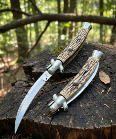 Akc Geyik Boynuzu İtalyan  Stiletto Curved Blade Pocket Knife