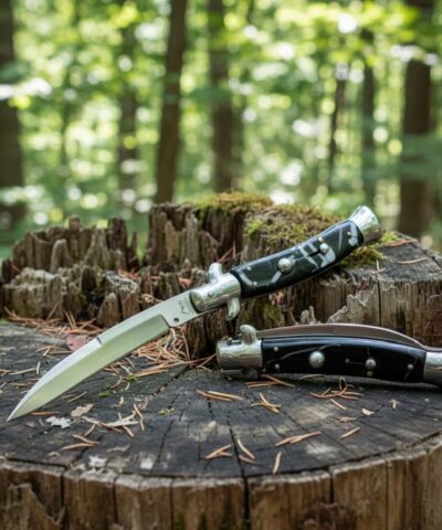 Akc İtalyan Black İtalyan Stiletto Curved Blade Pocket Knife