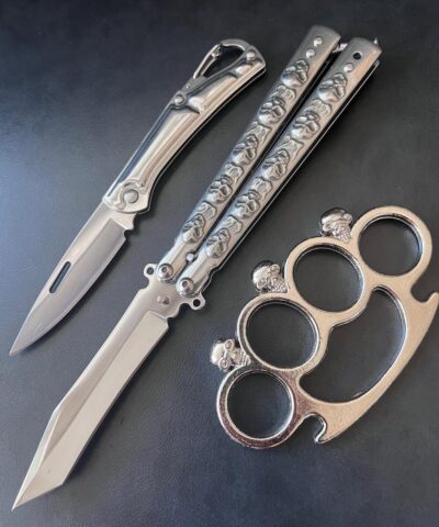 Benchamde Kuru Kafa Desenli Mini Çakı ve Punch Hediye Kamp Seti