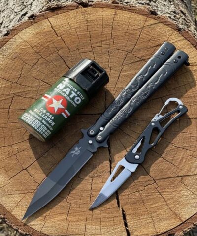 Benchmade Ejderha Desenli Biber Gazı ve Mini Çakı Hediyeli Kelebek Seti