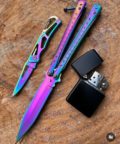 Benchmade Gökkuşağı Kare Desenli Mini Çakı Ve Benzinli Çakmak Seti