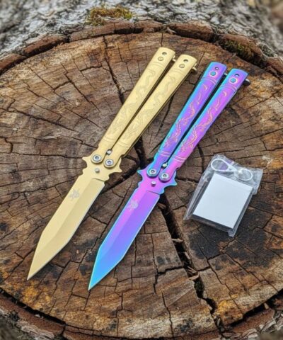 Benchmade Gökkuşağı ve Gold Ejderha Desenli İkili Kelebek Seti