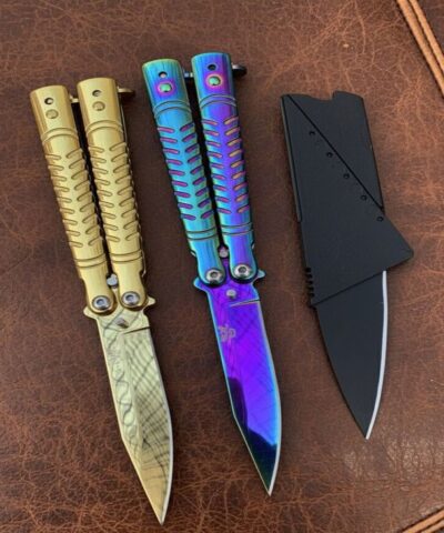 Benchmade Gold Ve Gökkuşağı İkili Card Çakı Hediyeli Mini Kelebek Seti