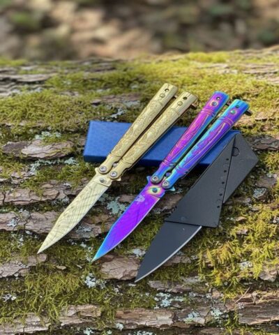 Benchmade Gold Ve Gökkuşağı İkili Card Çakı Hediyeli Mini Kelebek Seti