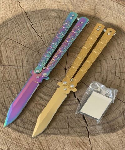 Benchmade Gold Ve Gökkuşağı Kuru Kafa Desenli Kelebek Seti