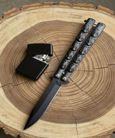 Benchmade Siyah Kuru Kafa Desenli Çakmak Hediyeli Kelebek Çakı