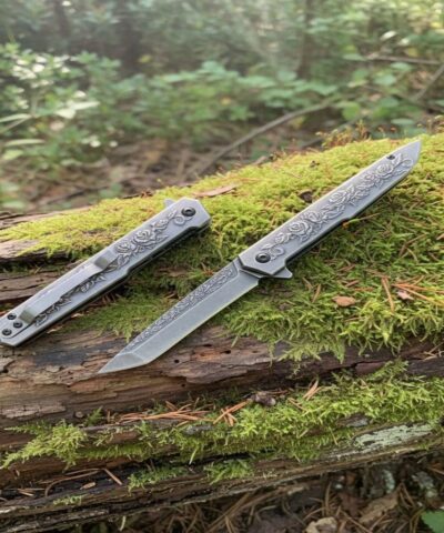 Browning Black Gül Serisi Özel İşlemeli Titanyum Tanto Kamp Çakısı