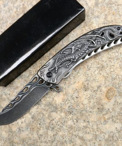 Browning Eskite İşlemeli Ejderha Desenli Otomatik Kamp Çakısı