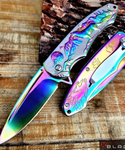 Browning Gökkuşağı Kurt Desenli Otomatik Kamp Çakısı