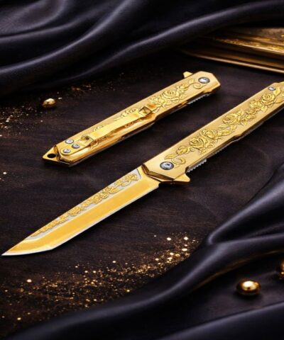 Browning Gold Gül Serisi Özel İşlemeli Titanyum Tanto Kamp Çakısı