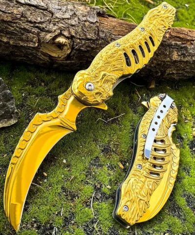 Browning Gold İskelet Tasarımlı Karambit Çakı - Kurukafa Kabzalı