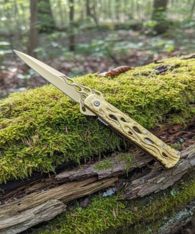 Browning Gold Titanyum Kaplama Alev Desenli Katlanır Çakı