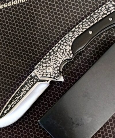 Browning Hops İşlemeli Siyah Ahşap Kabze Kamp Çakısı