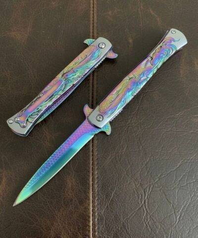 Browning Rainbow Titanyum Kaplama Ejderha İşlemeli Kamp Çakısı