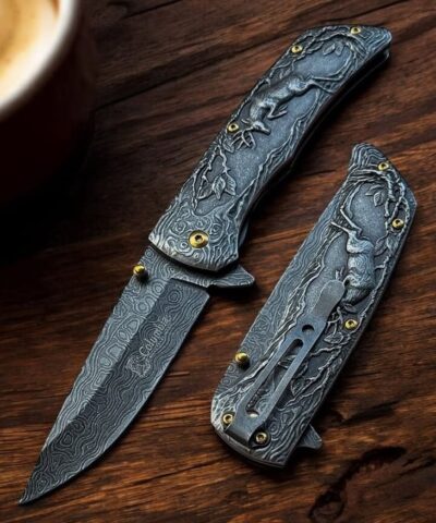 Columbia Company FXT-2370 Geyik İşlemeli Siyah Manuel Kamp Çakısı