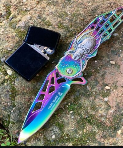 Haps Bugs Gökkuşağı Örümcek Desenli Çakmak Hediyeli Kamp Çakısı