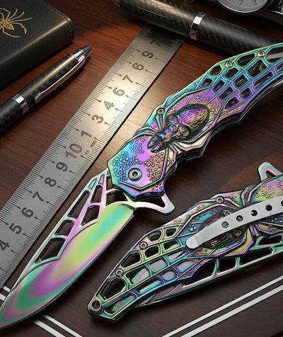 Haps Bugs Gökkuşağı Örümcek Desenli Fantazi Kamp Çakısı