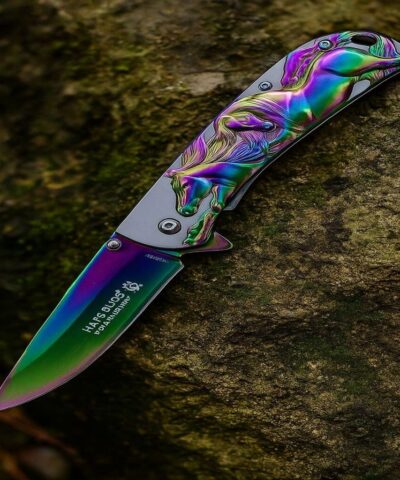 Haps Bugs YST5951RB At İşlemeli Gökkuşağı Otomatik Kamp Çakısı