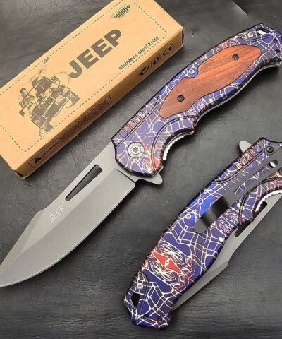 Jeep T48A Renkli Ahşap Kabze Kamp Çakısı