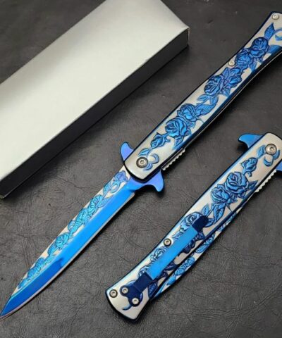 Mavi Gül İşlemeli Kamp Çakısı