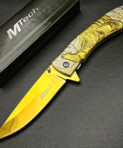 Mtech MT-1005B Kurt İşlemeli Gold Otomatik Kamp Çakısı