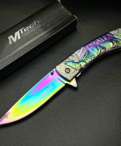 Mtech MT-1005D Gökkuşağı Kurt İşlemeli Kamp Çakısı