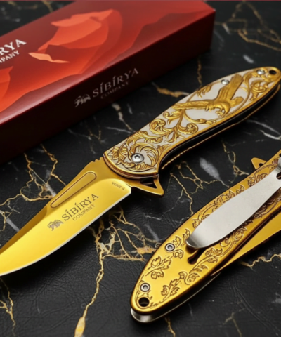 Sibirya Company S-2053A Gold Kartal Desenli Kamp Çakısı