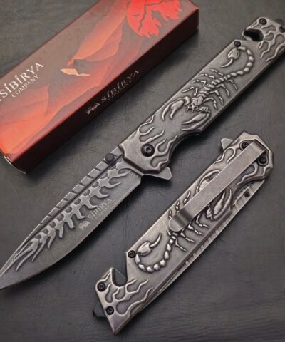 Sibirya Company S2076-B Eskitme Akrep Desen İşlemeli Kurtarma Kamp Çakısı