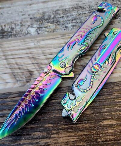 Sibirya Company S2076 Gökkuşağı Akrep İşlemeli Kurtarma Kamp Çakısı