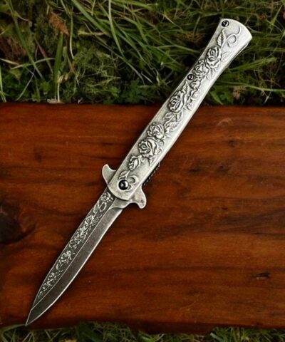 Siyah Gül HC012 İşlemeli Kamp Çakısı