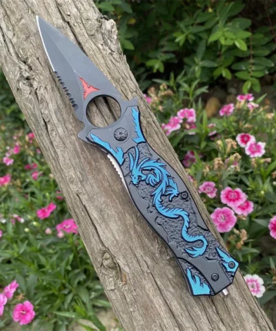 Tac Force Mavi Ejderha Motifli PA0210 Otomatik Kamp Çakısı